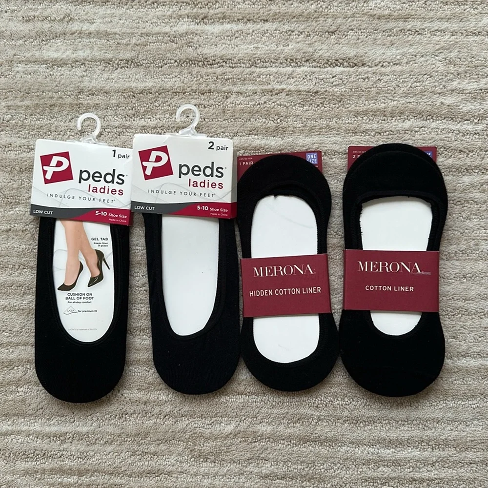 4 Pairs Merona and Peds Hidden Nylon Liner Socks - Black Pattern and Nude